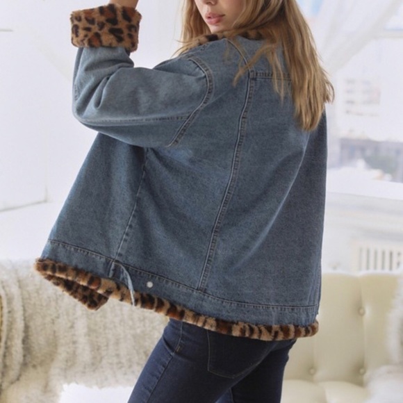 Oversize Denim Jacket Leopard Faux Fur - Picture 5 of 14